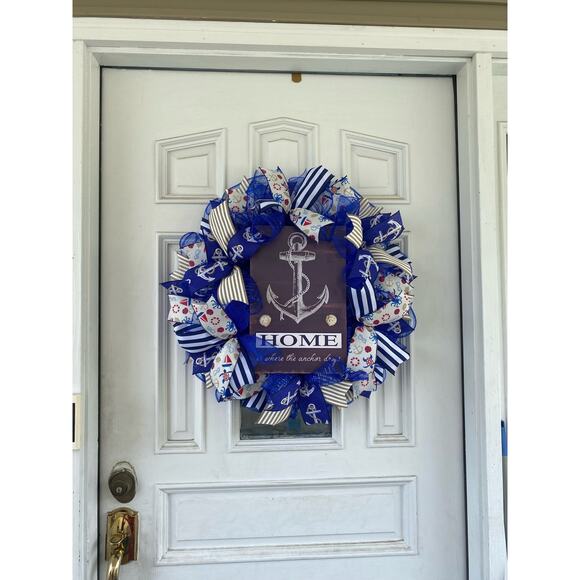 Nautical Wreath “Home Where the Anchor Drops” Coastal Front Door Decor, Handmade - Picture 9 of 9